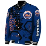 customized new york mets hexagon cluster blue black varsity jacket best selling