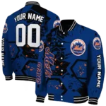 customized new york mets hexagon cluster blue black varsity jacket best selling