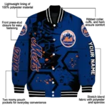 customized new york mets hexagon cluster blue black varsity jacket best selling