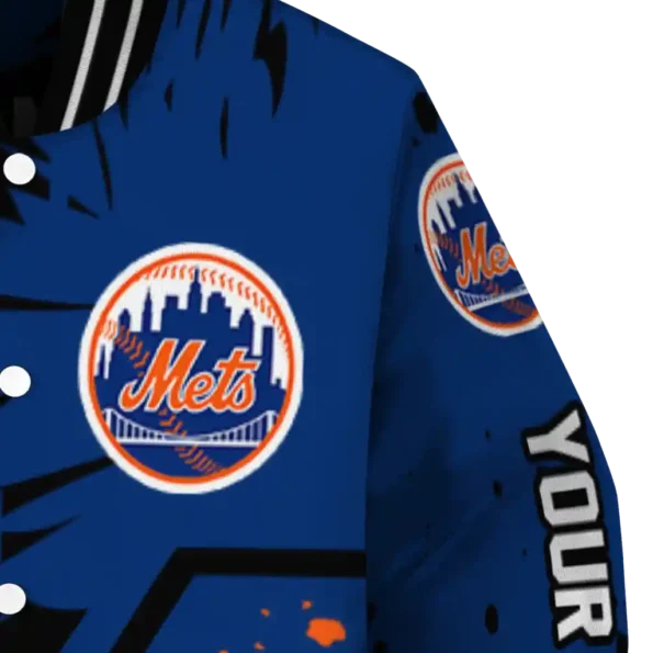 customized new york mets hexagon cluster blue black varsity jacket premium grade