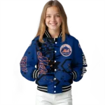 customized new york mets hexagon cluster blue black varsity jacket best selling