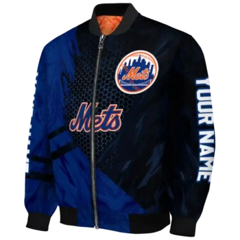 customized new york mets hexagon mesh blue black bomber jacket best selling