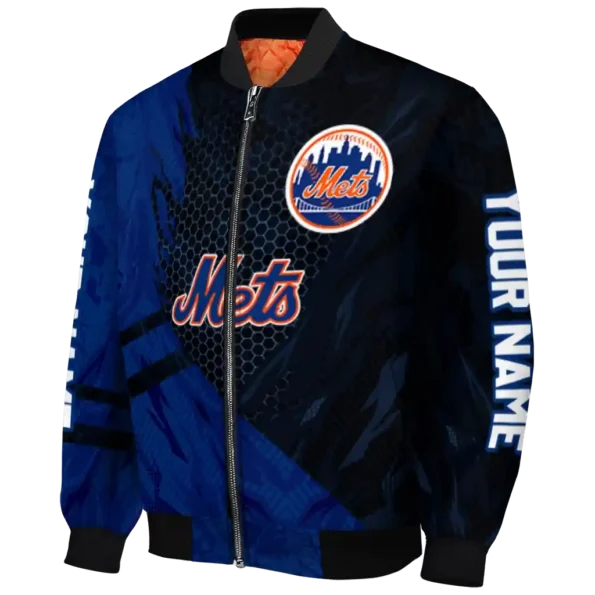 customized new york mets hexagon mesh blue black bomber jacket best selling