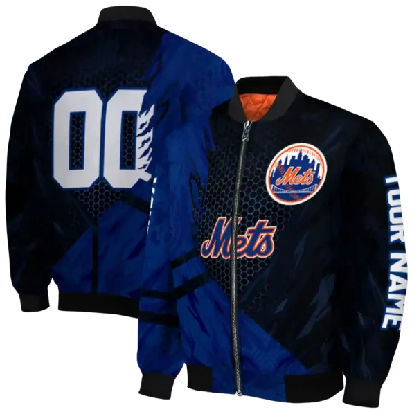 customized new york mets hexagon mesh blue black bomber jacket fashion forward