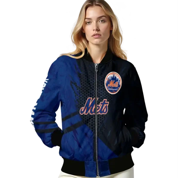 customized new york mets hexagon mesh blue black bomber jacket latest model