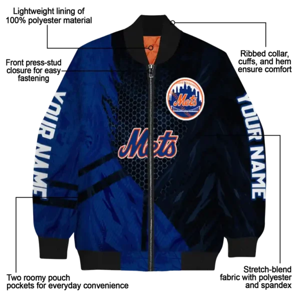 customized new york mets hexagon mesh blue black bomber jacket new arrival