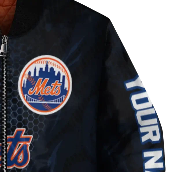 customized new york mets hexagon mesh blue black bomber jacket premium grade