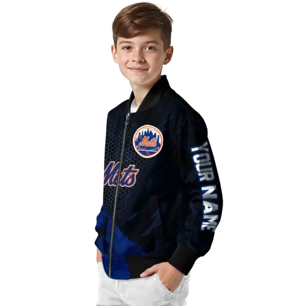 customized new york mets hexagon mesh blue black bomber jacket trendy