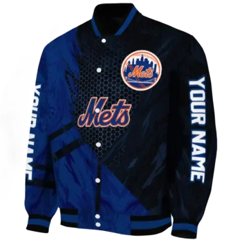 customized new york mets hexagon mesh blue black varsity jacket best selling