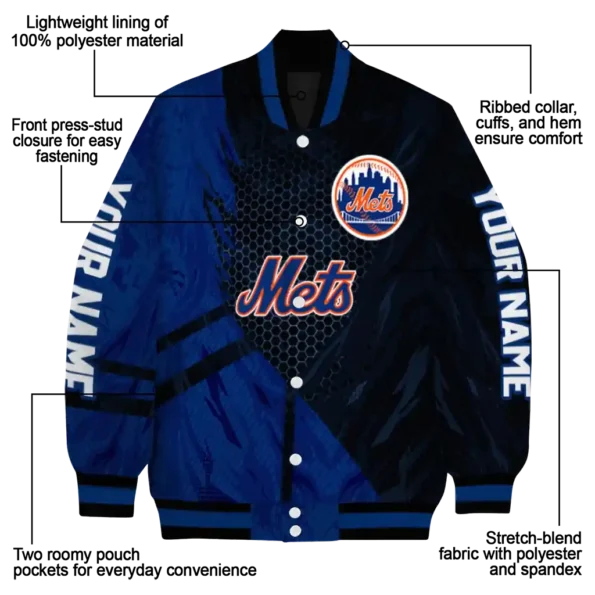 customized new york mets hexagon mesh blue black varsity jacket new arrival