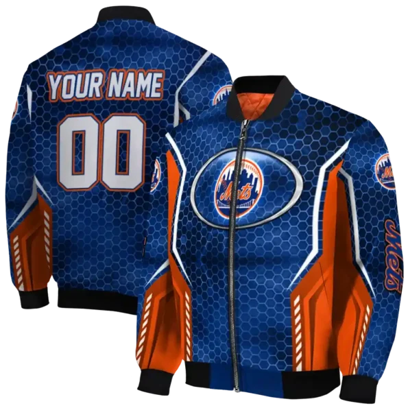 customized new york mets power plate blue bomber jacket fashion forward