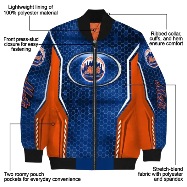 customized new york mets power plate blue bomber jacket new arrival