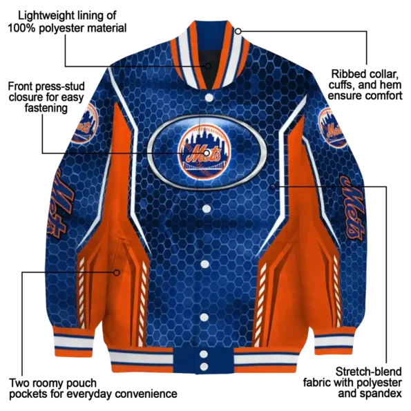 customized new york mets power plate blue varsity jacket new arrival