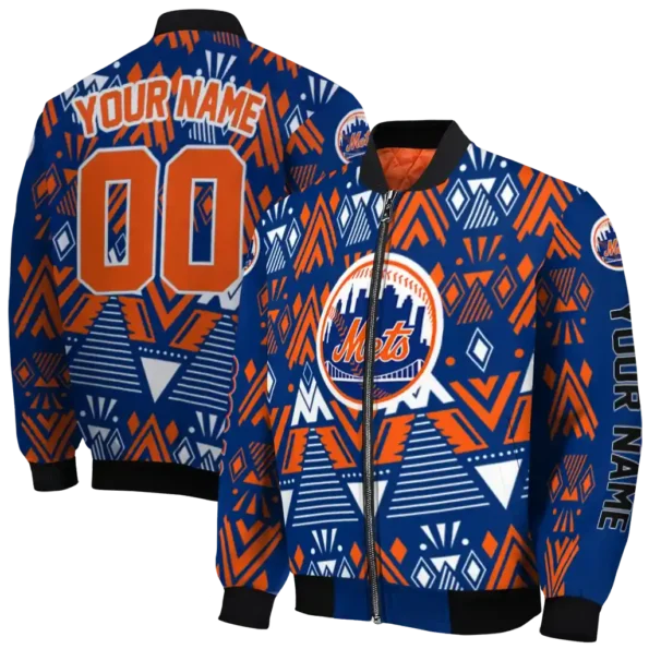 customized new york mets pyramid shapes blue bomber jacket fashion forward
