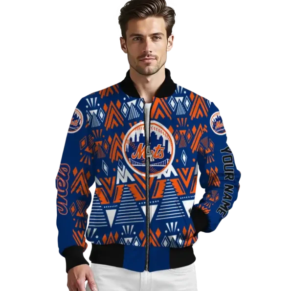 customized new york mets pyramid shapes blue bomber jacket high quality