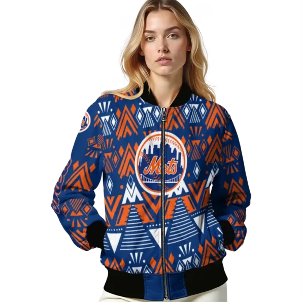 customized new york mets pyramid shapes blue bomber jacket latest model