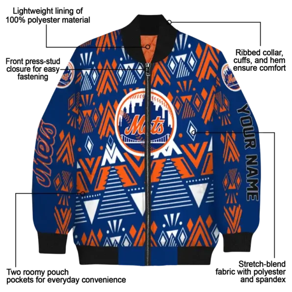 customized new york mets pyramid shapes blue bomber jacket new arrival