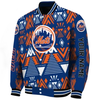 customized new york mets pyramid shapes blue varsity jacket best selling