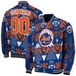 customized new york mets pyramid shapes blue varsity jacket best selling