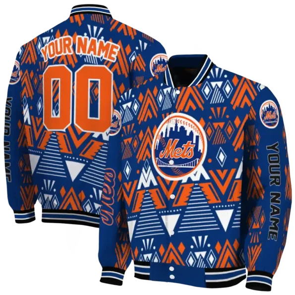 customized new york mets pyramid shapes blue varsity jacket fashion forward