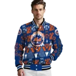 customized new york mets pyramid shapes blue varsity jacket best selling