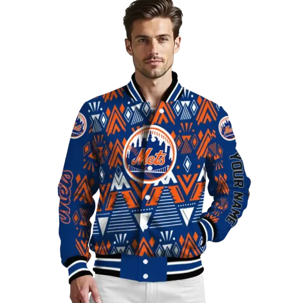 customized new york mets pyramid shapes blue varsity jacket high quality