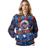 customized new york mets pyramid shapes blue varsity jacket best selling