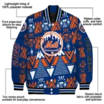 customized new york mets pyramid shapes blue varsity jacket best selling