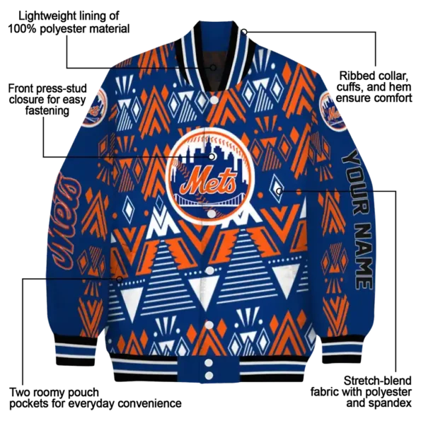 customized new york mets pyramid shapes blue varsity jacket new arrival