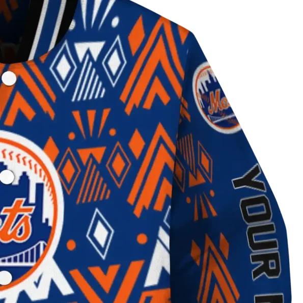 customized new york mets pyramid shapes blue varsity jacket premium grade
