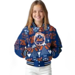 customized new york mets pyramid shapes blue varsity jacket best selling