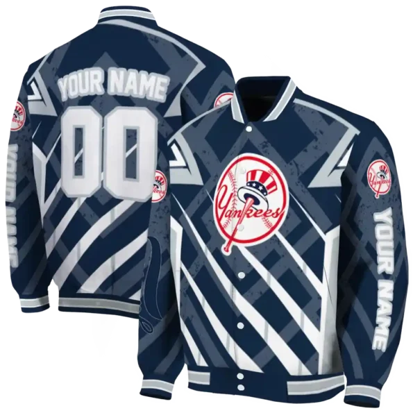 customized new york yankees chevron angles navy varsity jacket fashion forward