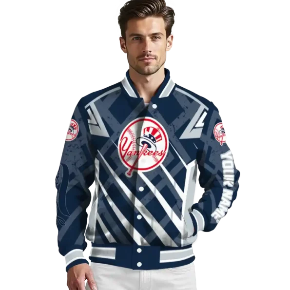 customized new york yankees chevron angles navy varsity jacket high quality