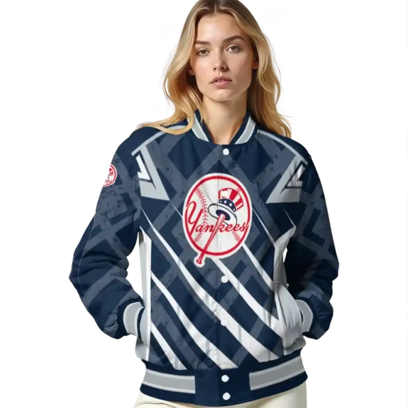 customized new york yankees chevron angles navy varsity jacket latest model