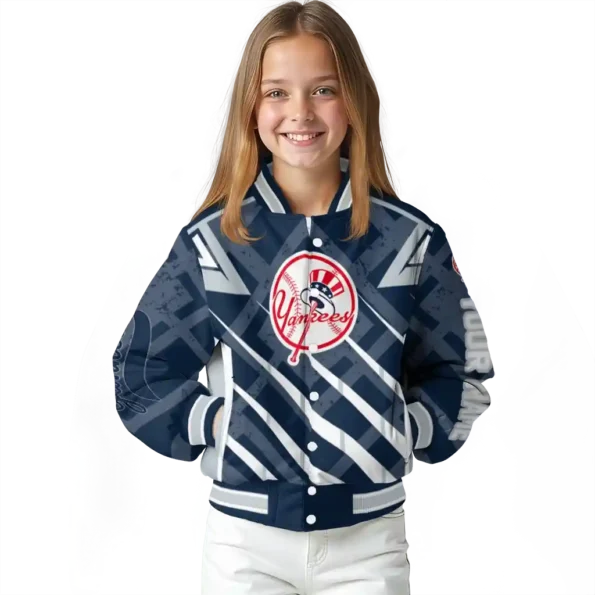 customized new york yankees chevron angles navy varsity jacket top rated