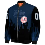 customized new york yankees flame border navy black bomber jacket best selling