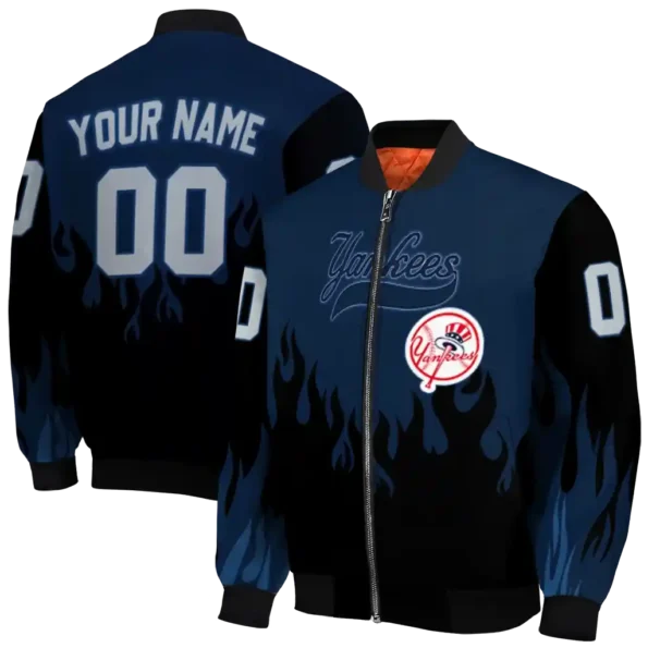 customized new york yankees flame border navy black bomber jacket fashion forward