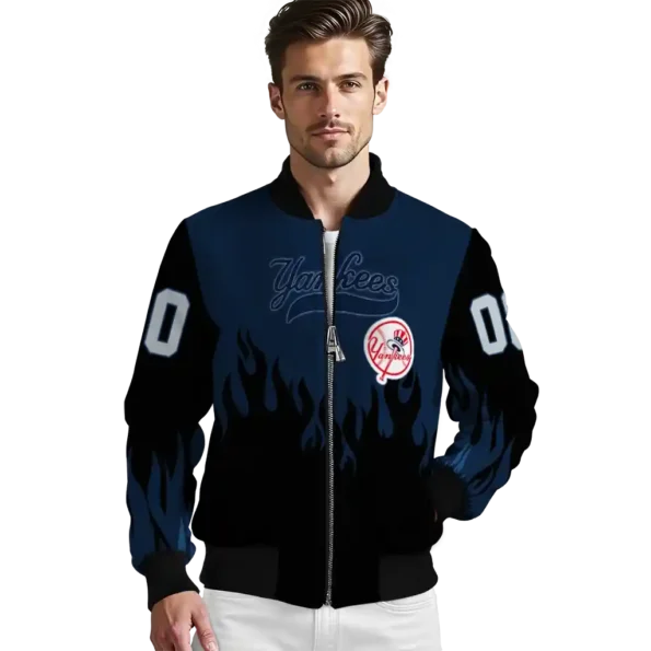 customized new york yankees flame border navy black bomber jacket high quality