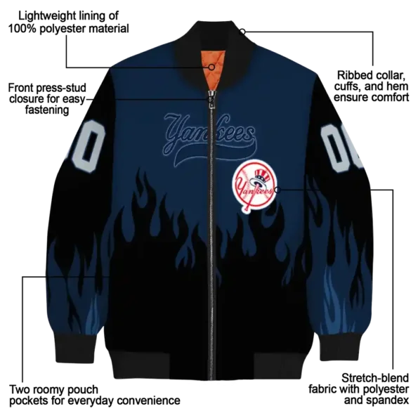 customized new york yankees flame border navy black bomber jacket new arrival