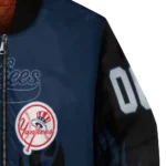 customized new york yankees flame border navy black bomber jacket best selling
