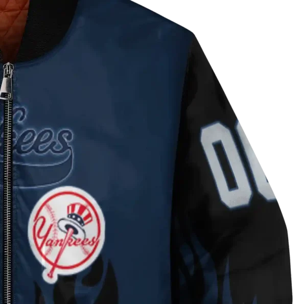 customized new york yankees flame border navy black bomber jacket premium grade