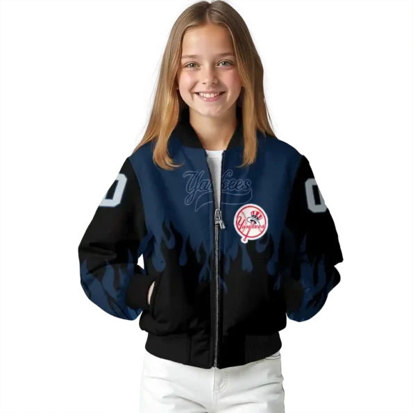 customized new york yankees flame border navy black bomber jacket top rated