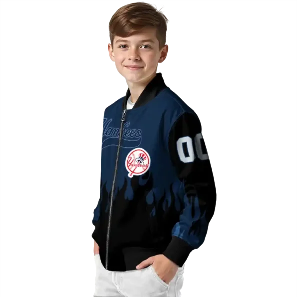 customized new york yankees flame border navy black bomber jacket trendy