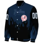 customized new york yankees flame border navy black varsity jacket best selling
