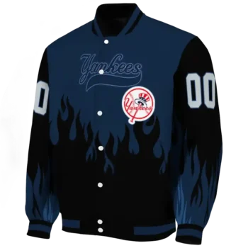 customized new york yankees flame border navy black varsity jacket best selling