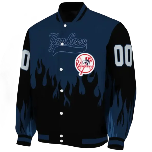 customized new york yankees flame border navy black varsity jacket best selling