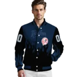 customized new york yankees flame border navy black varsity jacket best selling