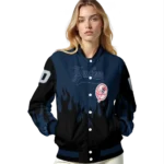 customized new york yankees flame border navy black varsity jacket best selling