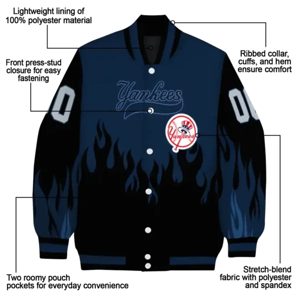 customized new york yankees flame border navy black varsity jacket new arrival