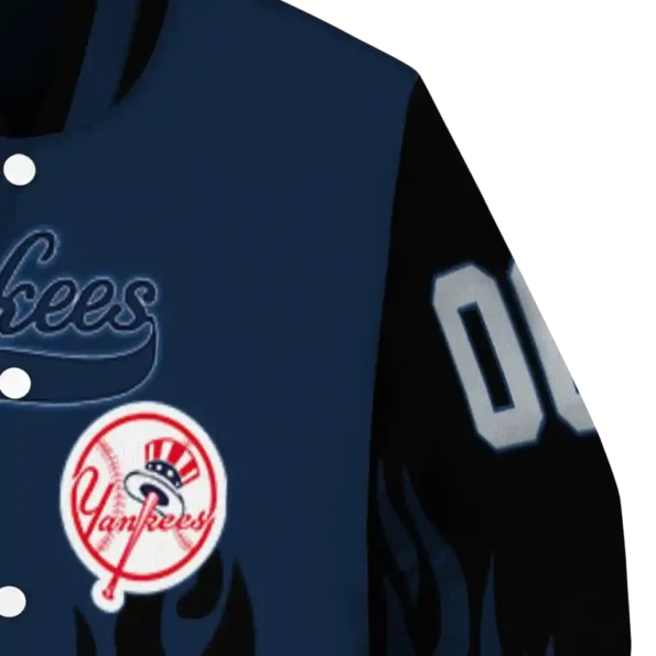 customized new york yankees flame border navy black varsity jacket premium grade